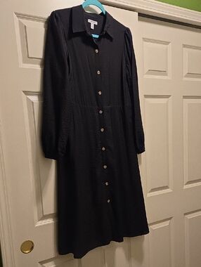 Nine West Black Button-Front Long Sleeve Dress